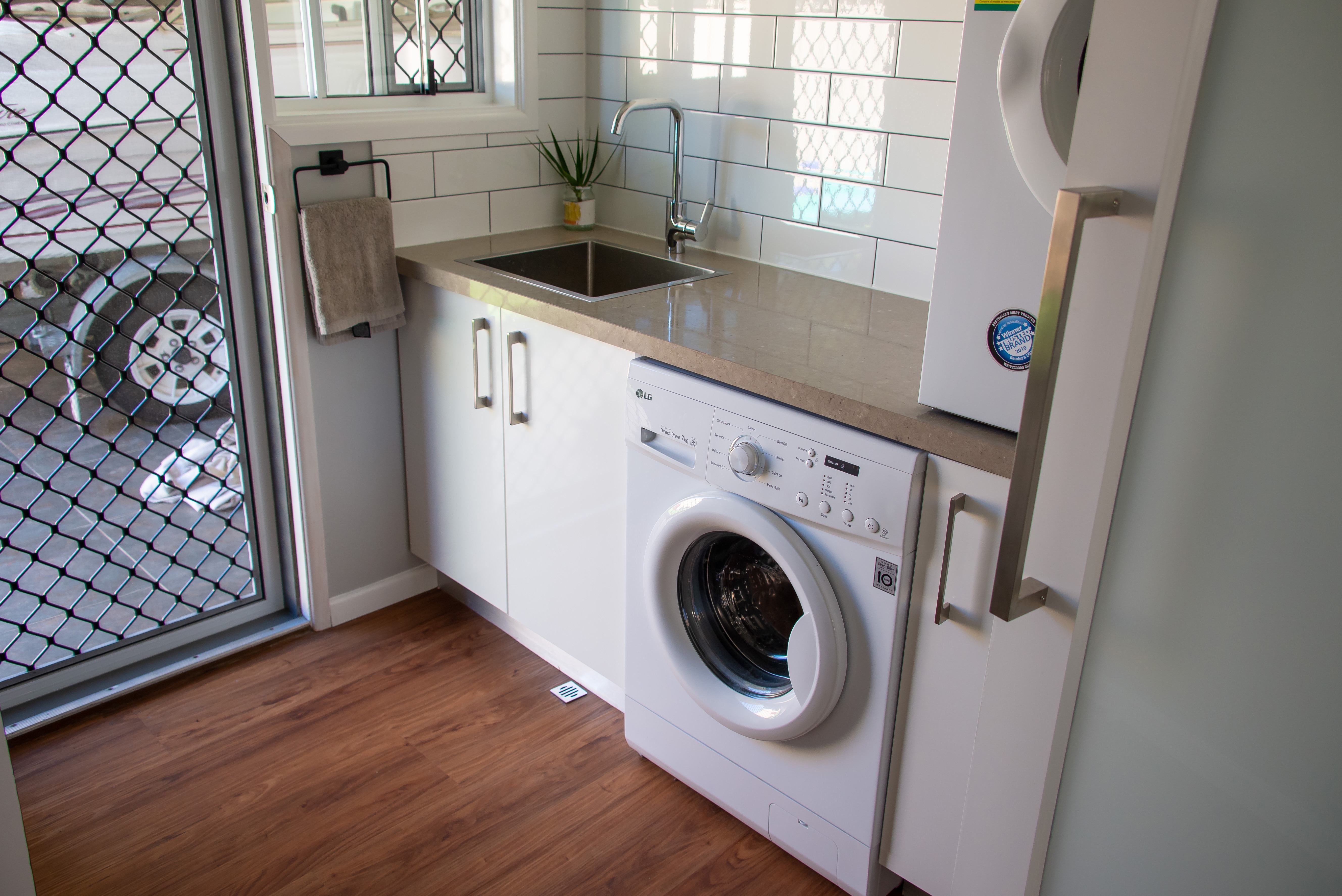 A completed modern laundry renovation